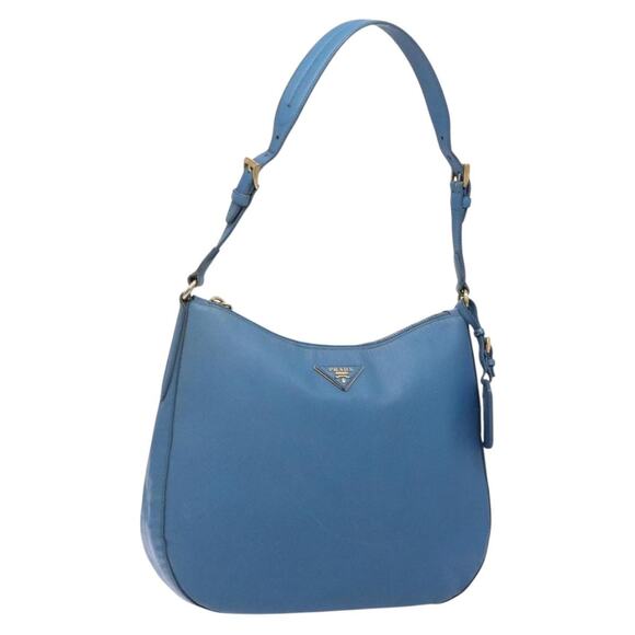 PRADA Shoulder Bag Leather Blue Gold - Picture 1 of 13